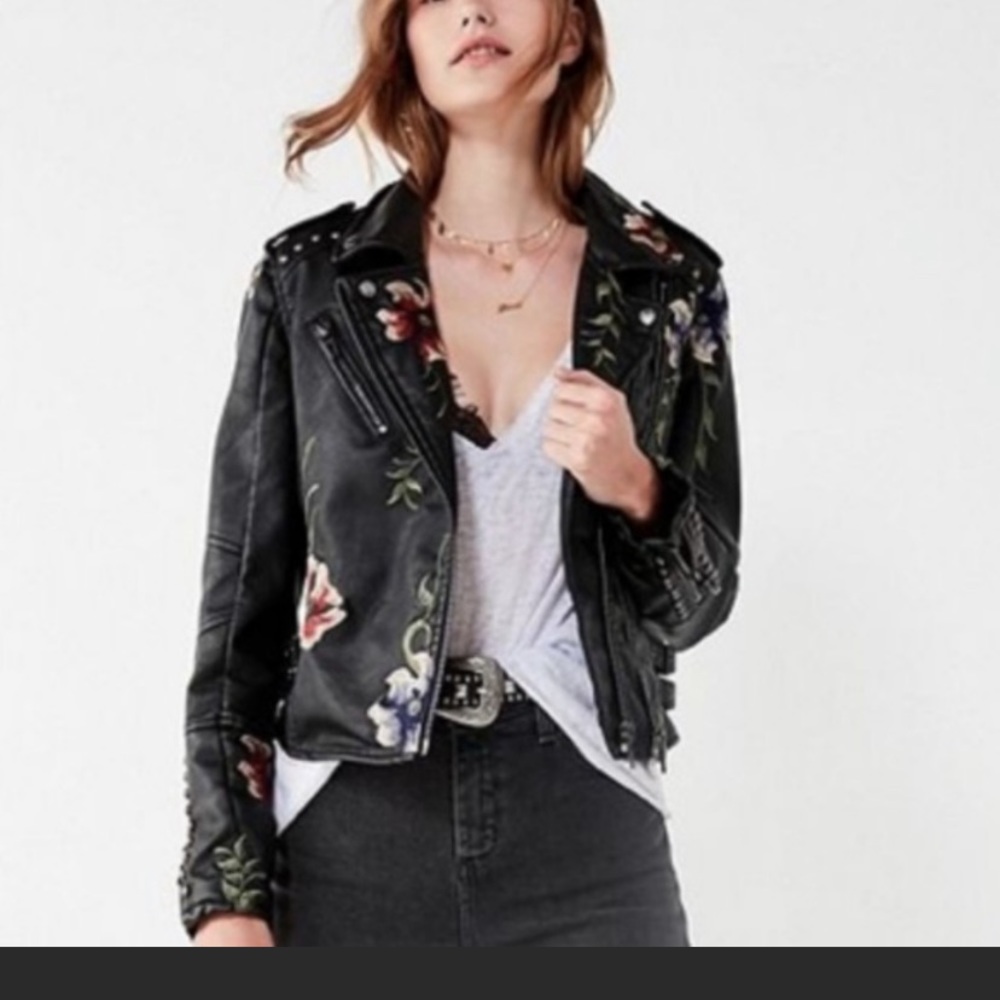 Amazing embroidered and embellished vegan leather jacket